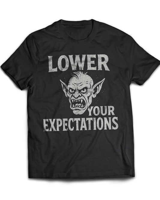 Lower Your Expectations graphic t-shirt - black streetwear tee by VandalVibes